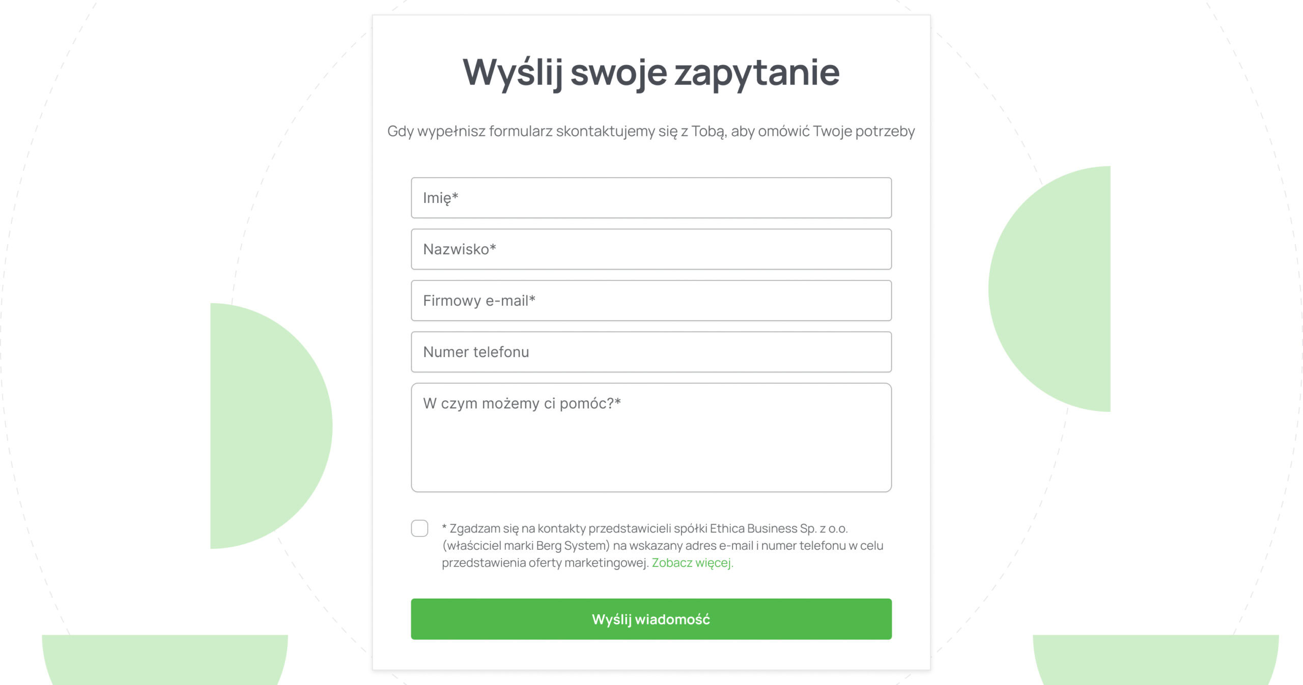 Dobry formularz kontaktowy na stronie – budowa i jego miejsce formularz Berg System